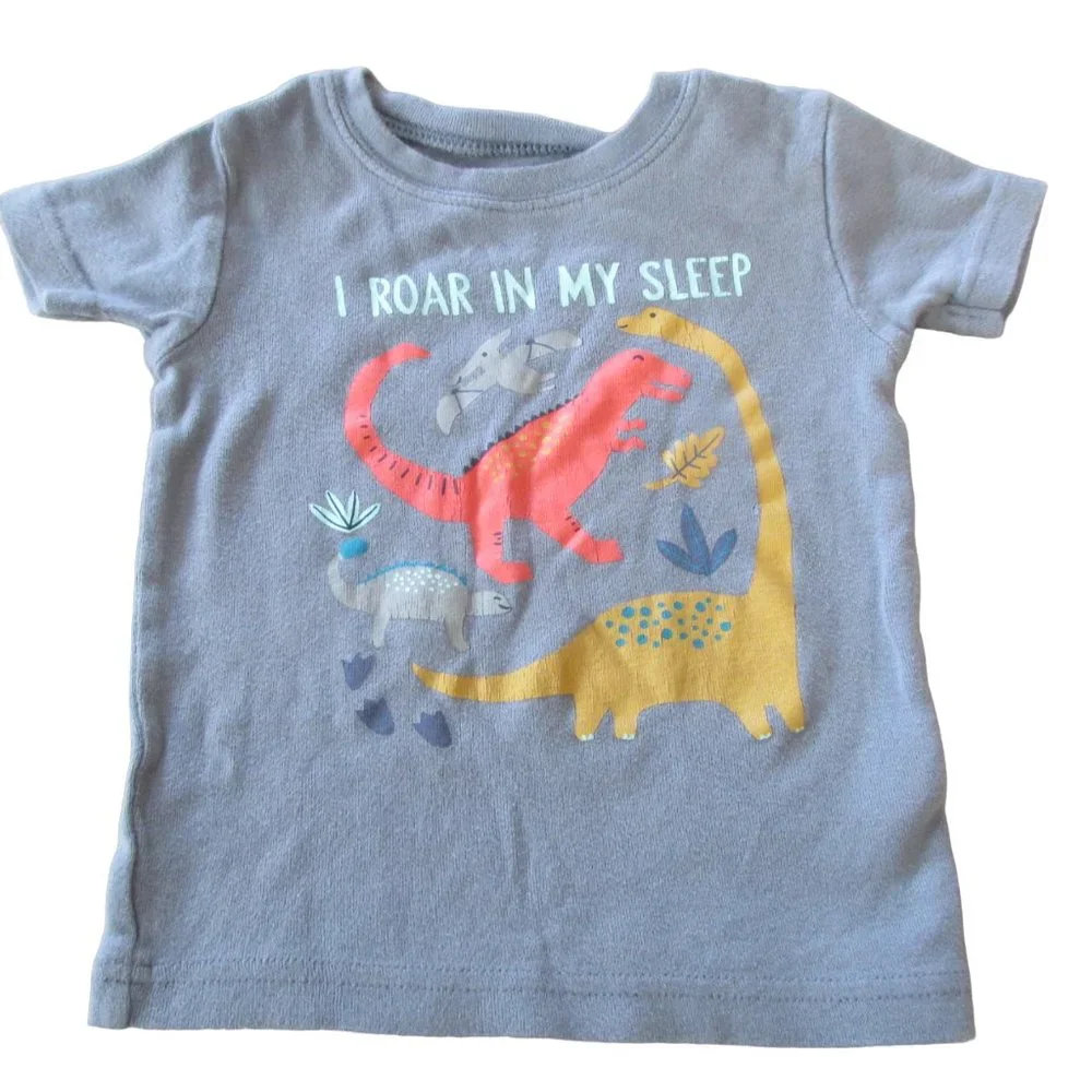 Carters Pajama Shirt Toddler Boys Size 2T Gray‎ Short Sleeve Dinosaur Roar Sleep